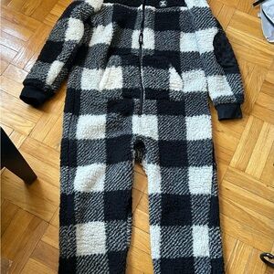 Onepiece Black and White Checkered Fleece Jumpsuit